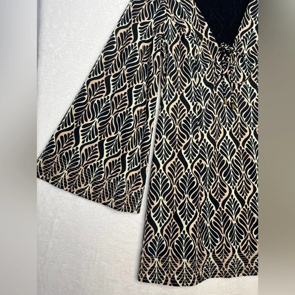 Free People Gia Bell Sleeve Mini Dress Cotton Boho Neutral Groovy 70s Sz Small